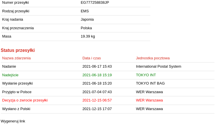 ポーランド荷物が届かない紛失返送