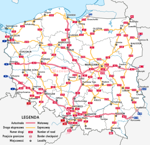 ポーランドの高速道路マップ地図